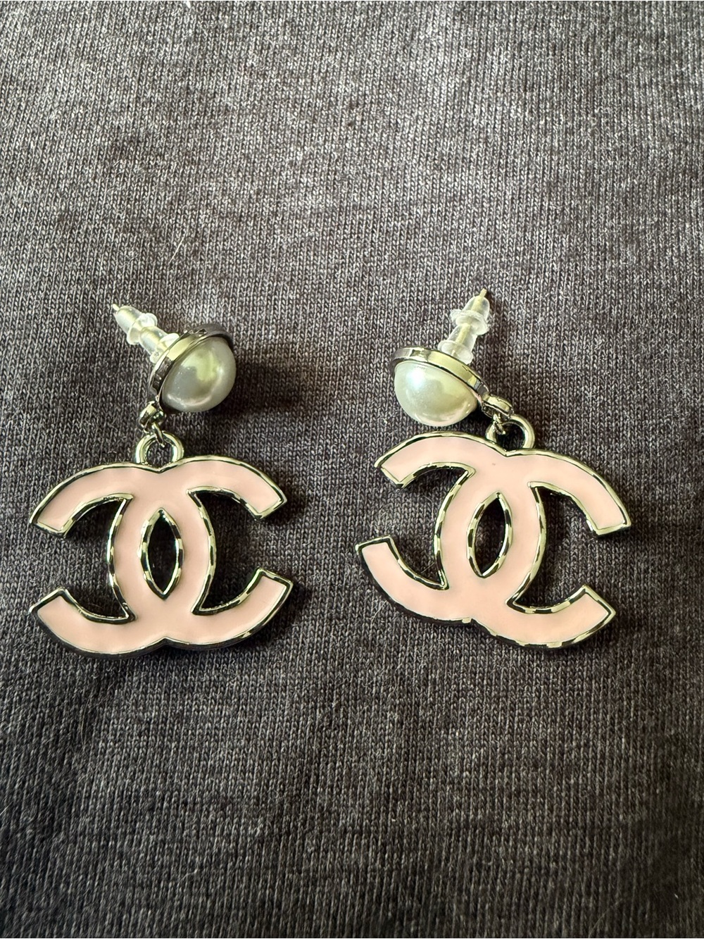 Pink Logo Drop Earrings with Pearl-Style Studs